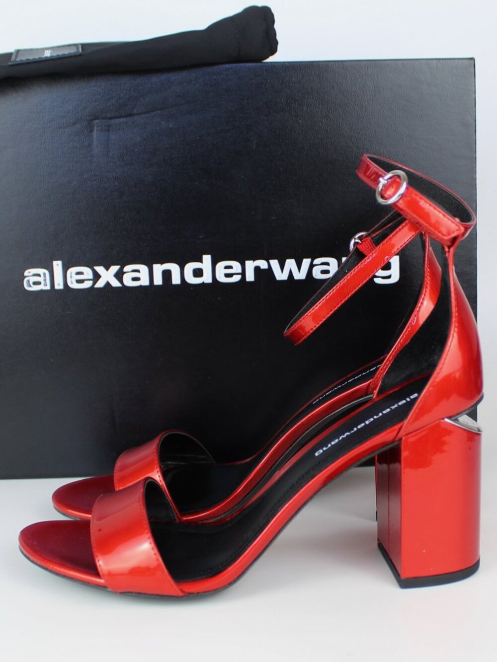 NEW Alexander Wang Abby Red Patent Leather Cutout Block Heel Sandals EU 37